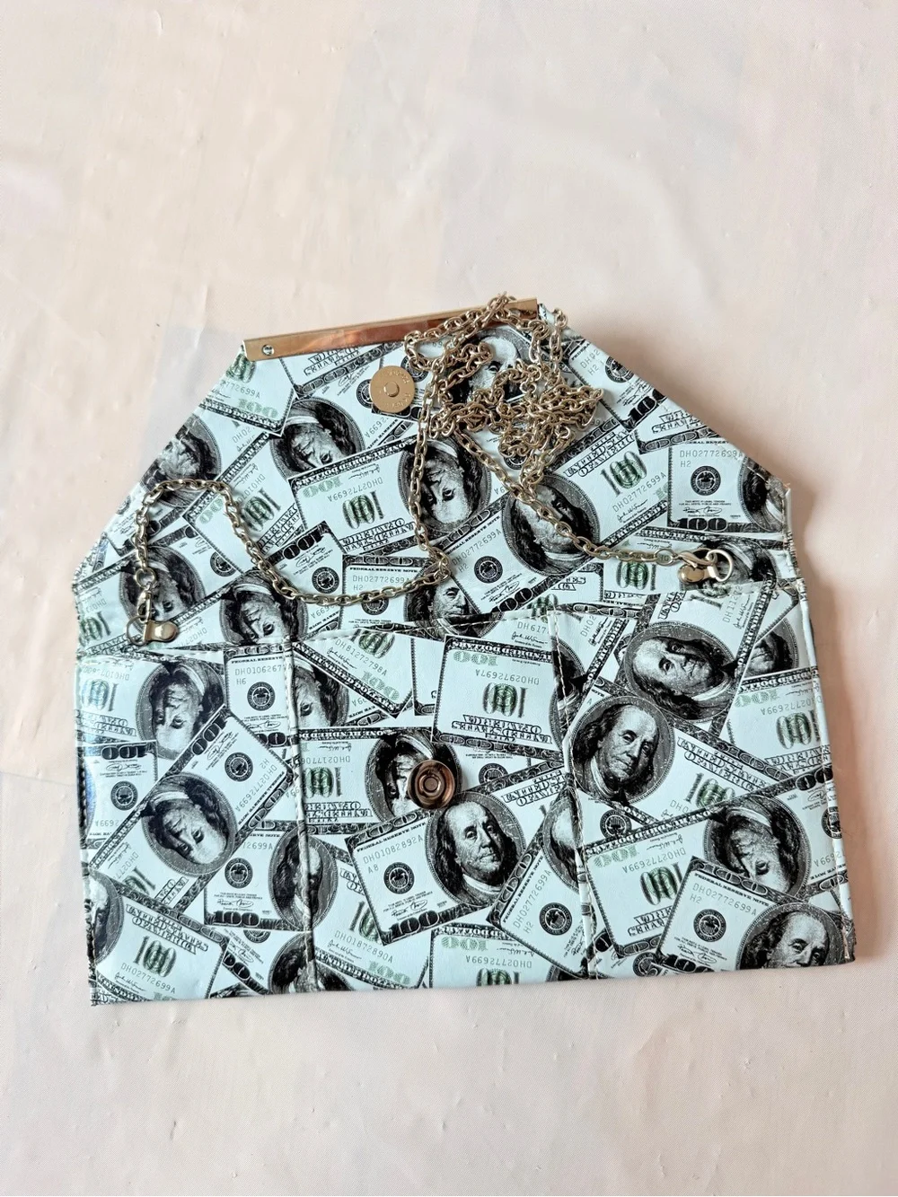 JNB Money Envelope Clutch Crossbody Bag silver Chain convertible cash bill nWOT